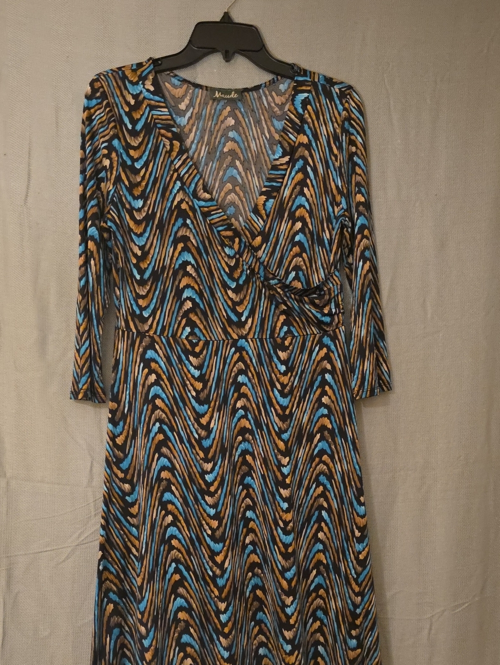 Maude Blue Green and Brown Abstract Wave Dress